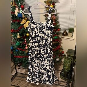 LOFT Black and White Floral Midi Dress